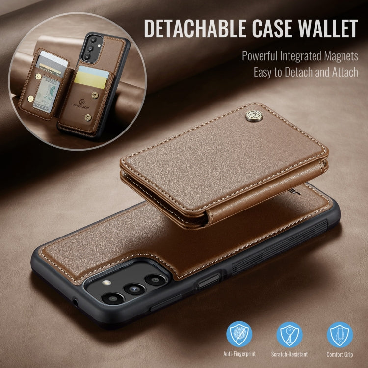 For Samsung Galaxy A13 5G JEEHOOD J05 Business Magnetic Style RFID Leather Phone Case(Brown)