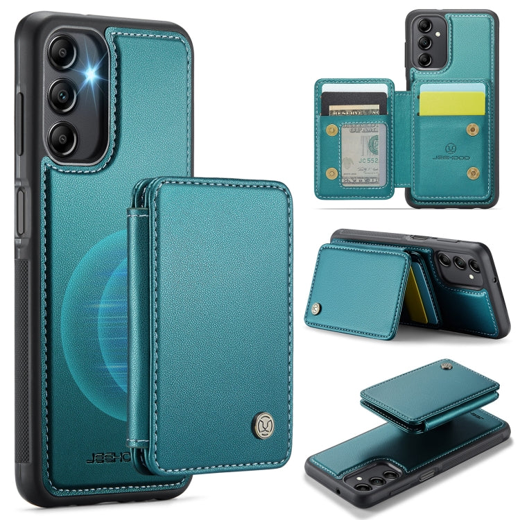 For Samsung Galaxy A14 4G / 5G JEEHOOD J05 Business Magnetic Style RFID Leather Phone Case(Blue Green)
