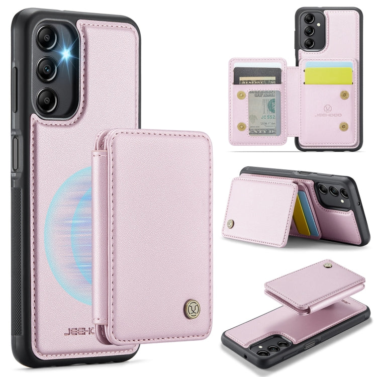 For Samsung Galaxy A14 4G / 5G JEEHOOD J05 Business Magnetic Style RFID Leather Phone Case(Pink)