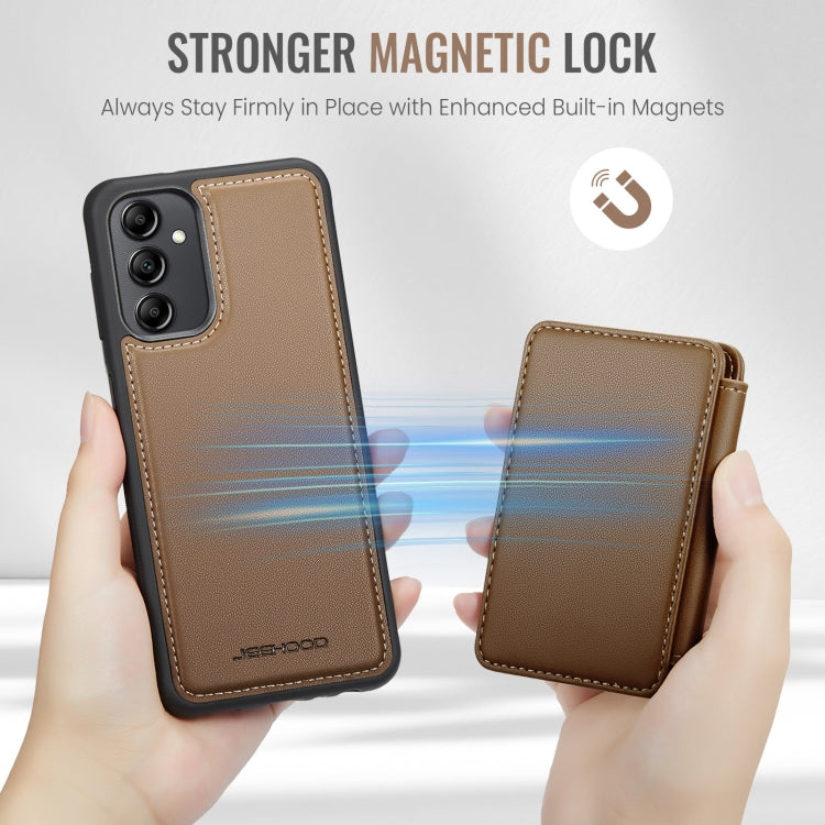 For Samsung Galaxy A14 4G / 5G JEEHOOD J05 Business Magnetic Style RFID Leather Phone Case(Brown)