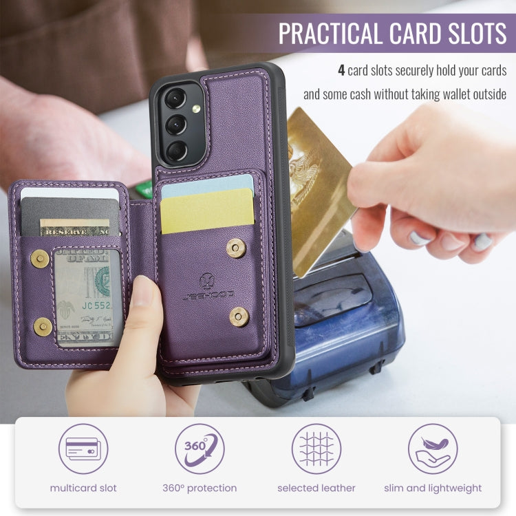 For Samsung Galaxy A24 4G JEEHOOD J05 Business Magnetic Style RFID Leather Phone Case(Purple)