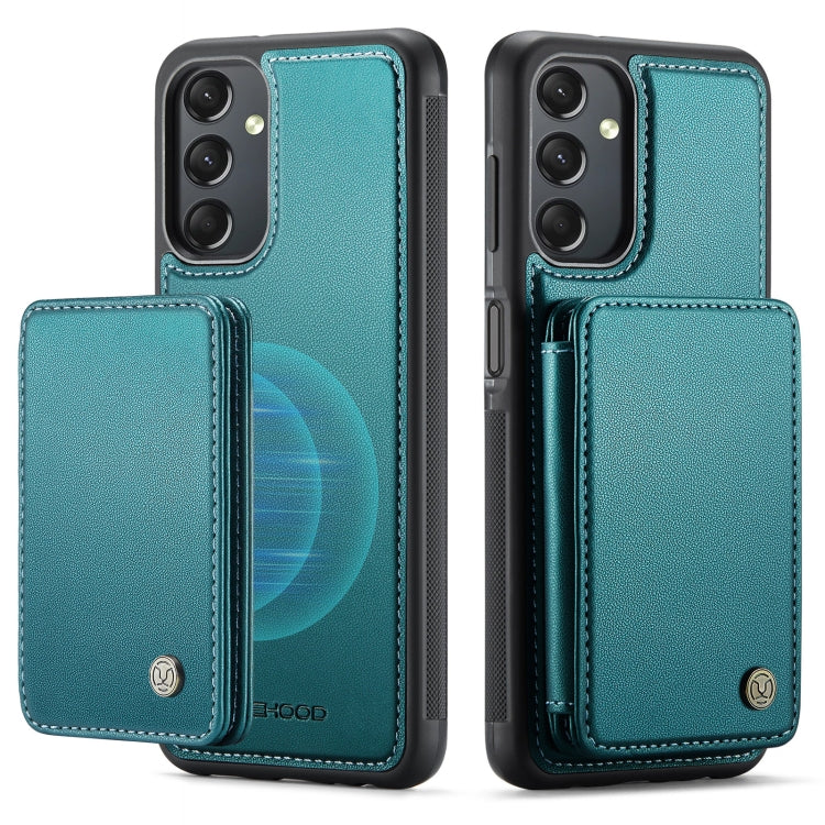 For Samsung Galaxy A24 4G JEEHOOD J05 Business Magnetic Style RFID Leather Phone Case(Blue Green)