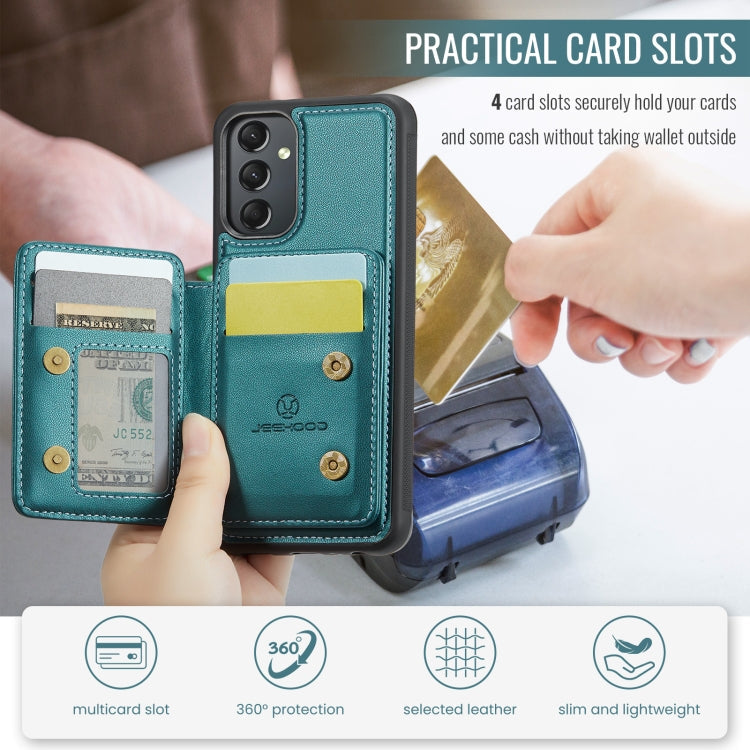 For Samsung Galaxy A24 4G JEEHOOD J05 Business Magnetic Style RFID Leather Phone Case(Blue Green)