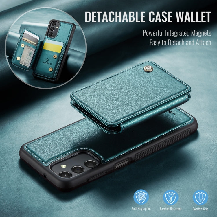 For Samsung Galaxy A24 4G JEEHOOD J05 Business Magnetic Style RFID Leather Phone Case(Blue Green)