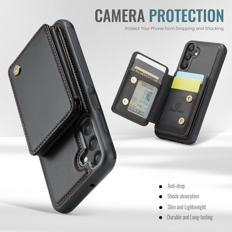 For Samsung Galaxy A25 JEEHOOD J05 Business Magnetic Style RFID Leather Phone Case(Black)
