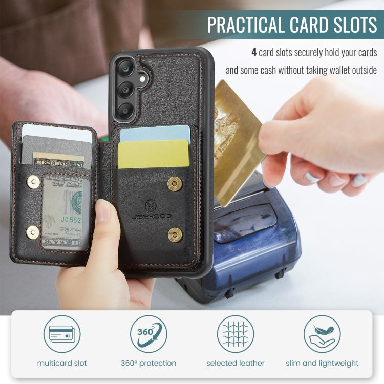 For Samsung Galaxy A25 JEEHOOD J05 Business Magnetic Style RFID Leather Phone Case(Black)