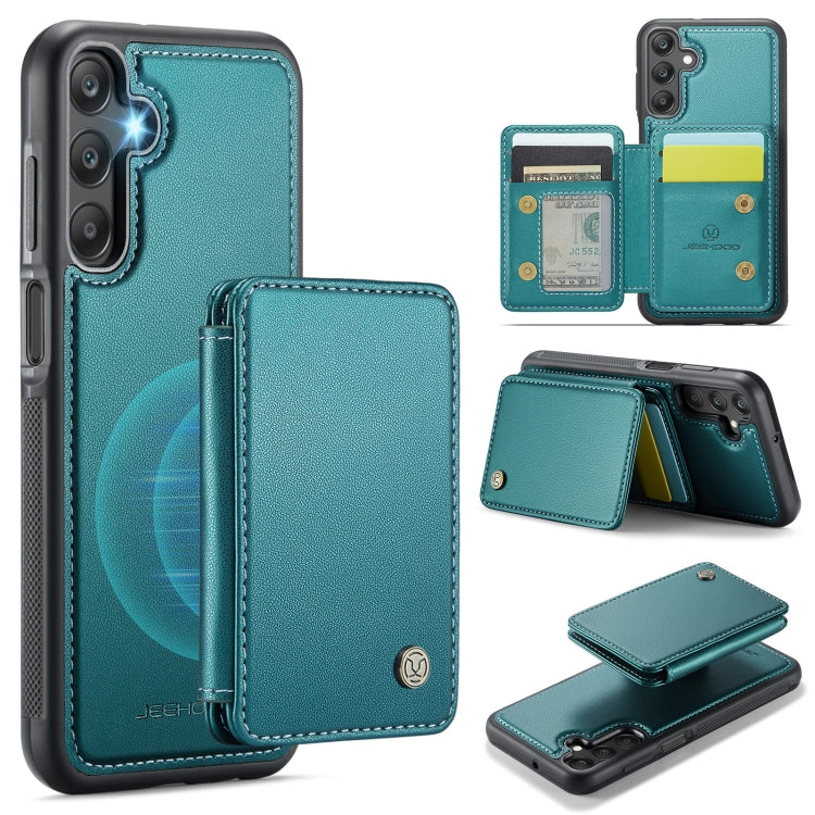 For Samsung Galaxy A25 JEEHOOD J05 Business Magnetic Style RFID Leather Phone Case(Blue Green)