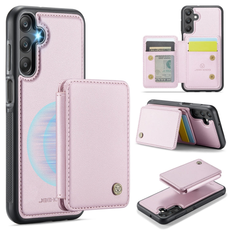 For Samsung Galaxy A25 JEEHOOD J05 Business Magnetic Style RFID Leather Phone Case(Pink)