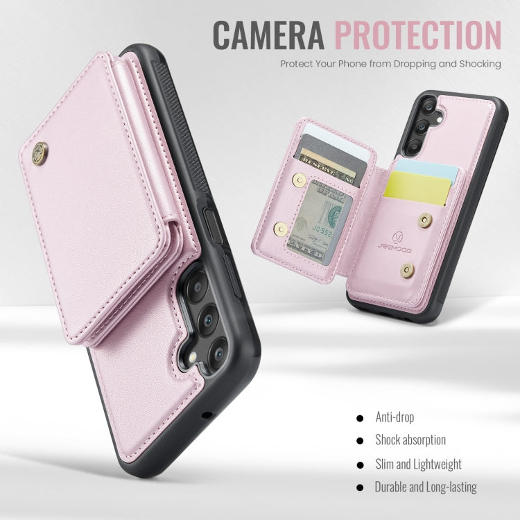For Samsung Galaxy A25 JEEHOOD J05 Business Magnetic Style RFID Leather Phone Case(Pink)