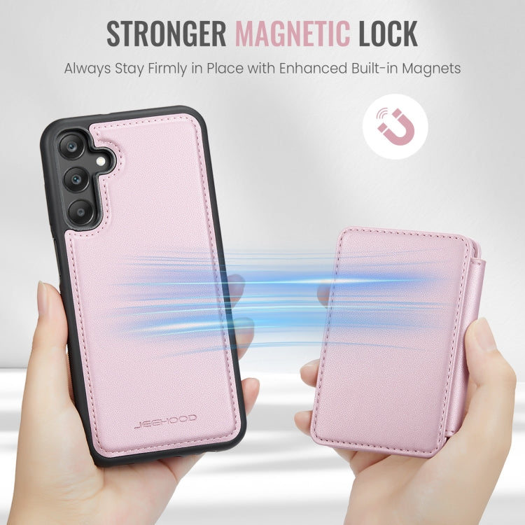 For Samsung Galaxy A25 JEEHOOD J05 Business Magnetic Style RFID Leather Phone Case(Pink)