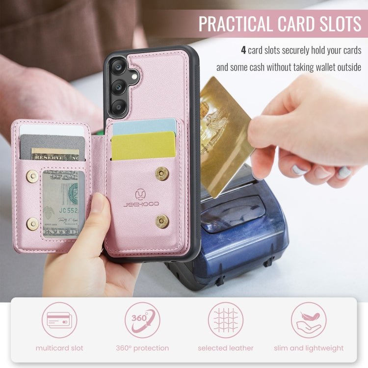 For Samsung Galaxy A25 JEEHOOD J05 Business Magnetic Style RFID Leather Phone Case(Pink)