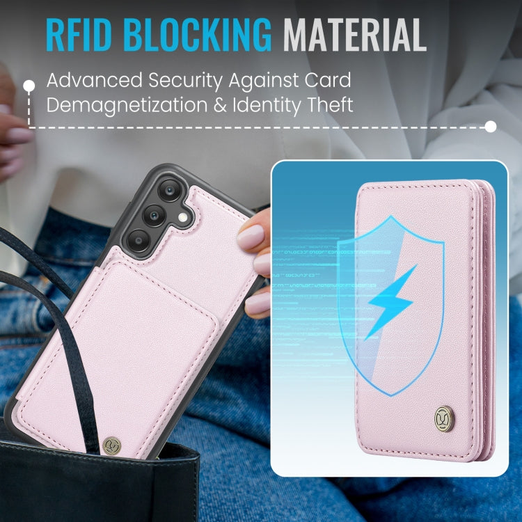 For Samsung Galaxy A25 JEEHOOD J05 Business Magnetic Style RFID Leather Phone Case(Pink)