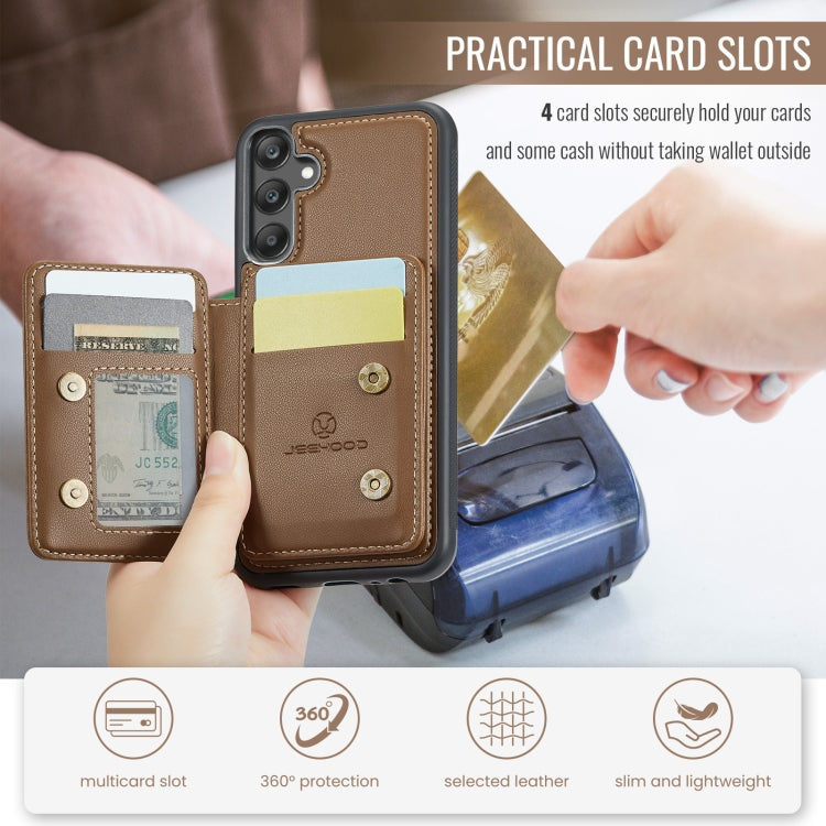 For Samsung Galaxy A25 JEEHOOD J05 Business Magnetic Style RFID Leather Phone Case(Brown)