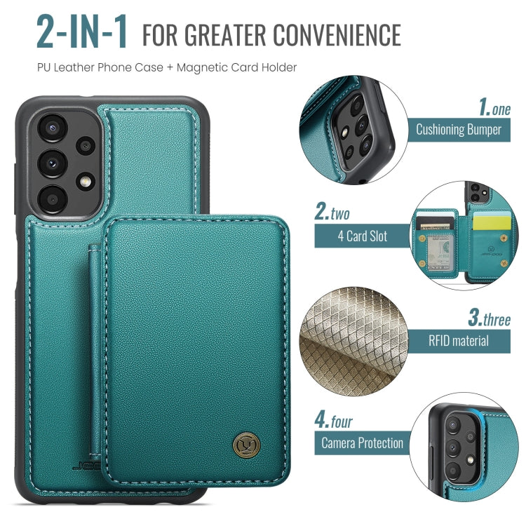 For Samsung Galaxy A33 5G JEEHOOD J05 Business Magnetic Style RFID Leather Phone Case(Blue Green)