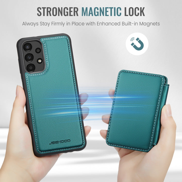 For Samsung Galaxy A33 5G JEEHOOD J05 Business Magnetic Style RFID Leather Phone Case(Blue Green)