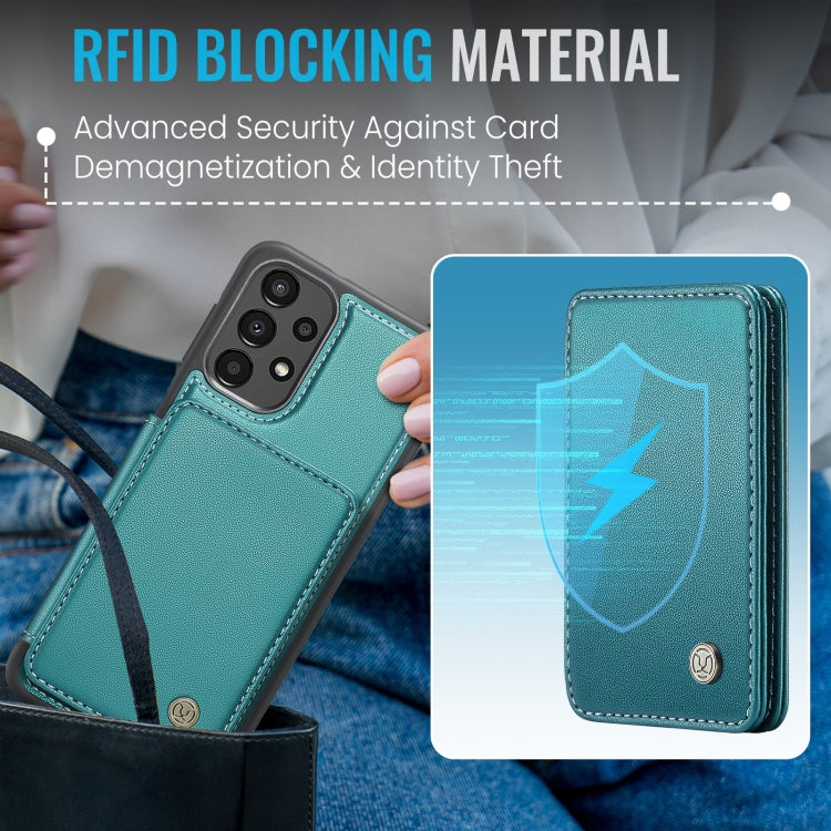 For Samsung Galaxy A33 5G JEEHOOD J05 Business Magnetic Style RFID Leather Phone Case(Blue Green)