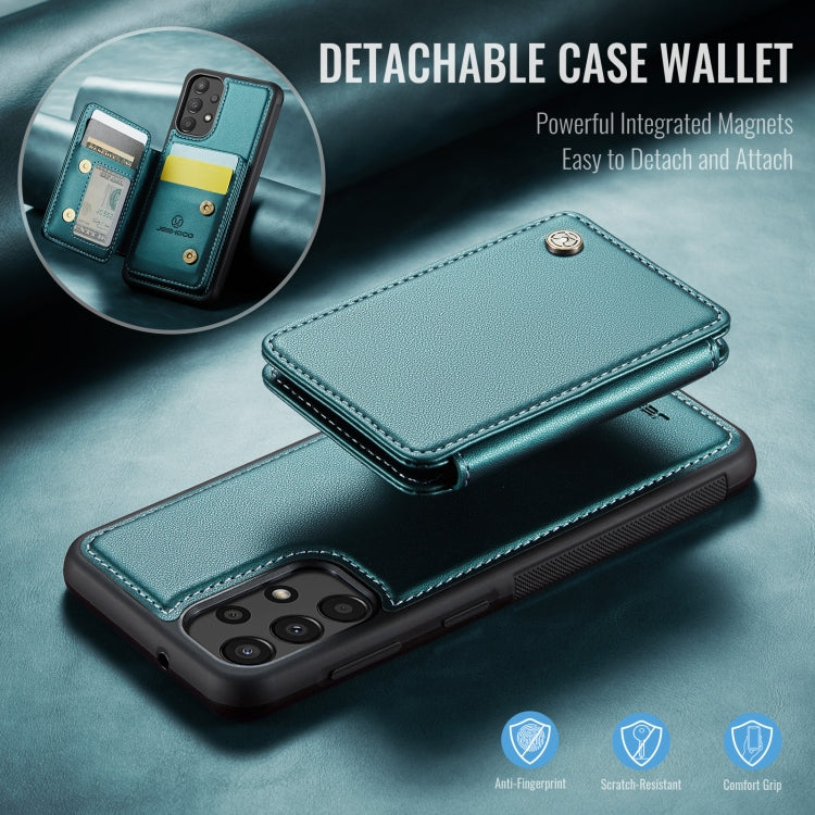 For Samsung Galaxy A33 5G JEEHOOD J05 Business Magnetic Style RFID Leather Phone Case(Blue Green)