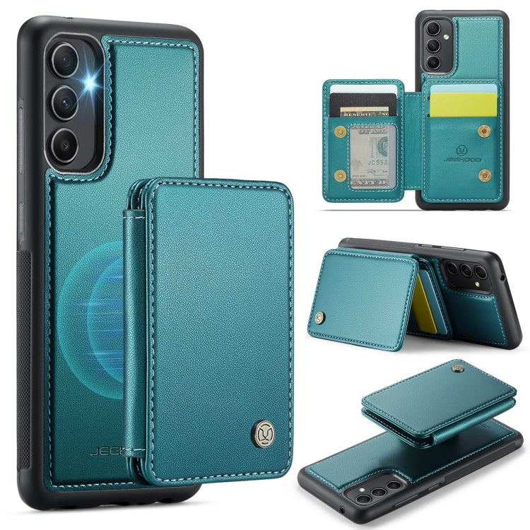 For Samsung Galaxy A34 5G JEEHOOD J05 Business Magnetic Style RFID Leather Phone Case(Blue Green)