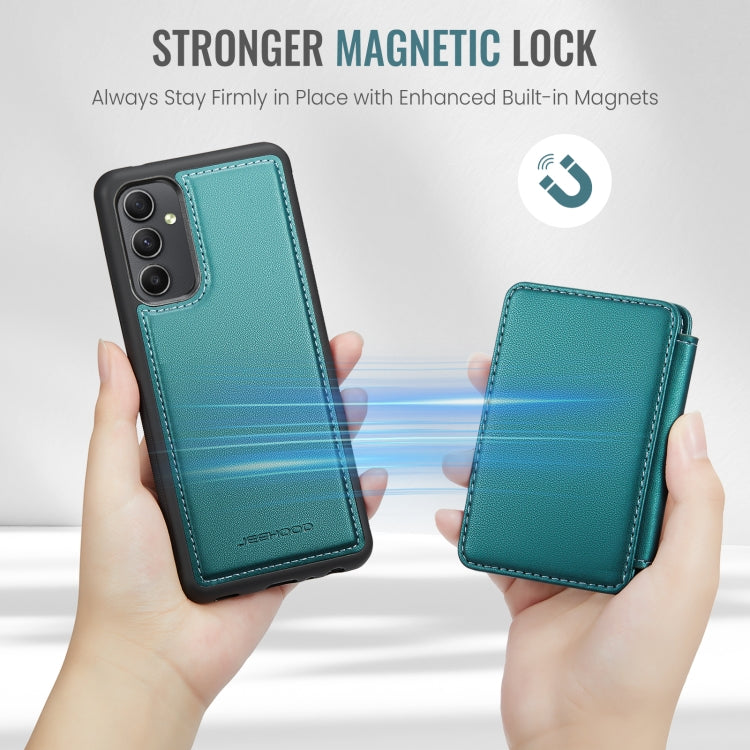 For Samsung Galaxy A34 5G JEEHOOD J05 Business Magnetic Style RFID Leather Phone Case(Blue Green)