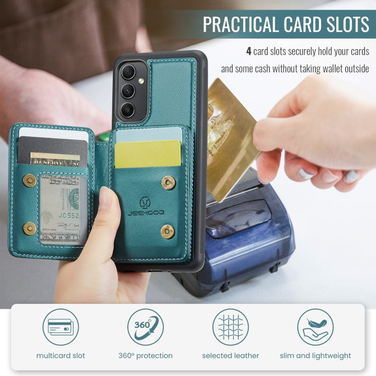 For Samsung Galaxy A34 5G JEEHOOD J05 Business Magnetic Style RFID Leather Phone Case(Blue Green)