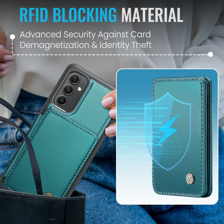 For Samsung Galaxy A34 5G JEEHOOD J05 Business Magnetic Style RFID Leather Phone Case(Blue Green)