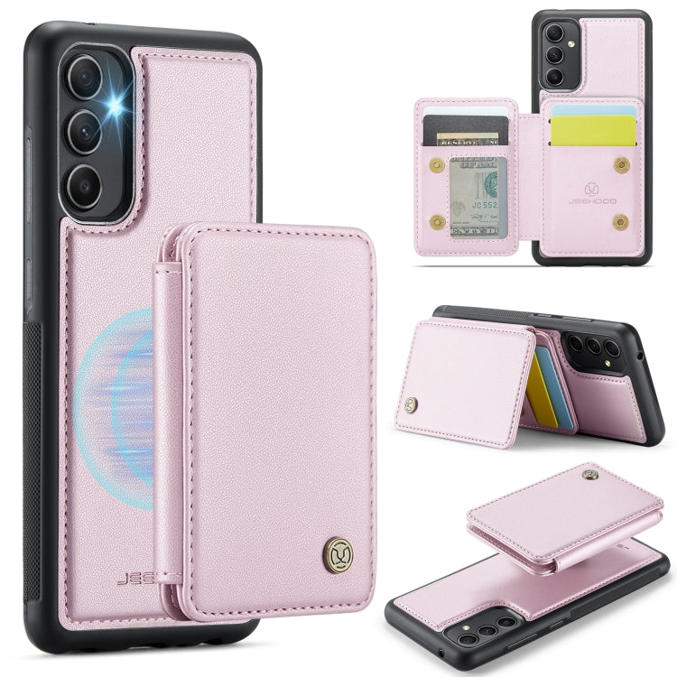 For Samsung Galaxy A34 5G JEEHOOD J05 Business Magnetic Style RFID Leather Phone Case(Pink)
