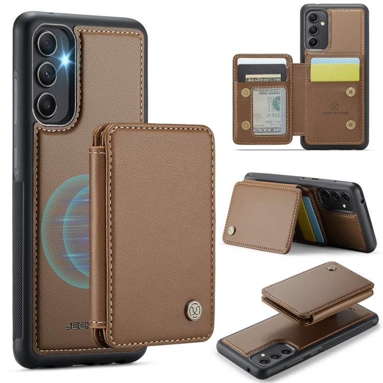 For Samsung Galaxy A34 5G JEEHOOD J05 Business Magnetic Style RFID Leather Phone Case(Brown)