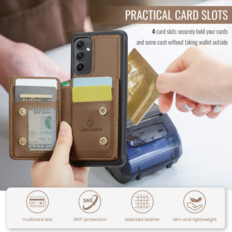 For Samsung Galaxy A34 5G JEEHOOD J05 Business Magnetic Style RFID Leather Phone Case(Brown)