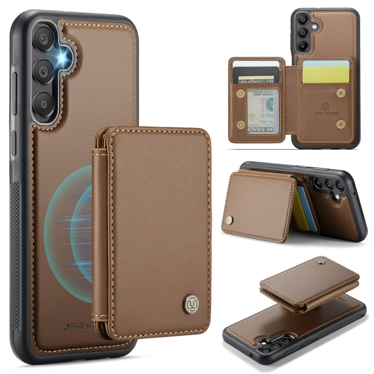 For Samsung Galaxy A35 5G JEEHOOD J05 Business Magnetic Style RFID Leather Phone Case(Brown)