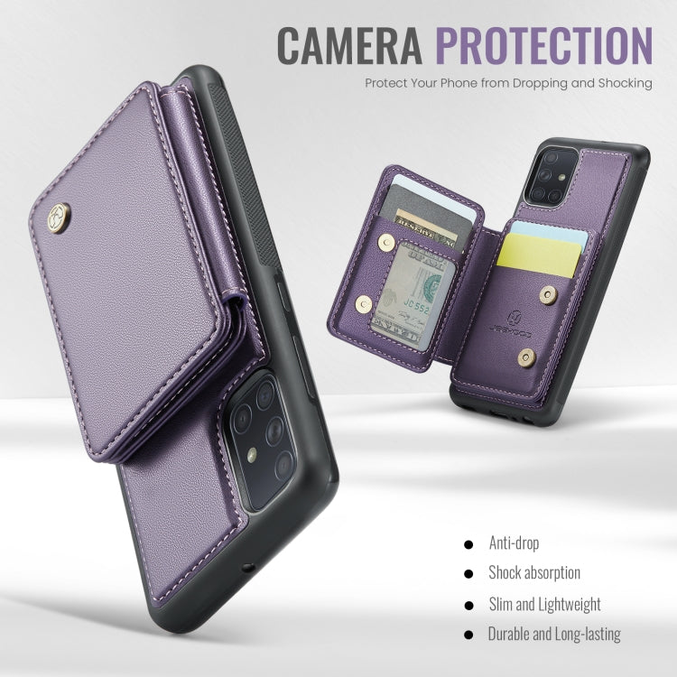 For Samsung Galaxy A51 4G JEEHOOD J05 Business Magnetic Style RFID Leather Phone Case(Purple)