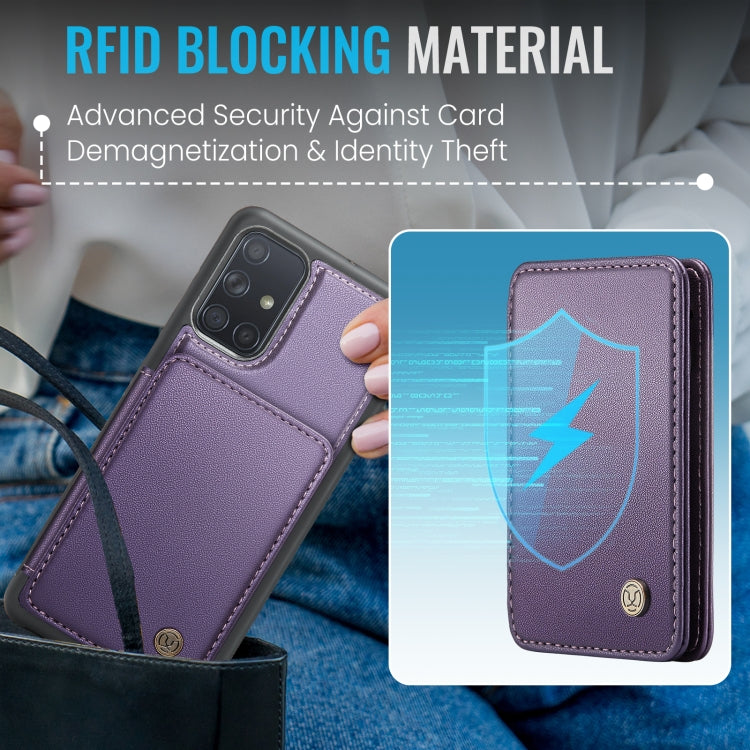 For Samsung Galaxy A51 4G JEEHOOD J05 Business Magnetic Style RFID Leather Phone Case(Purple)
