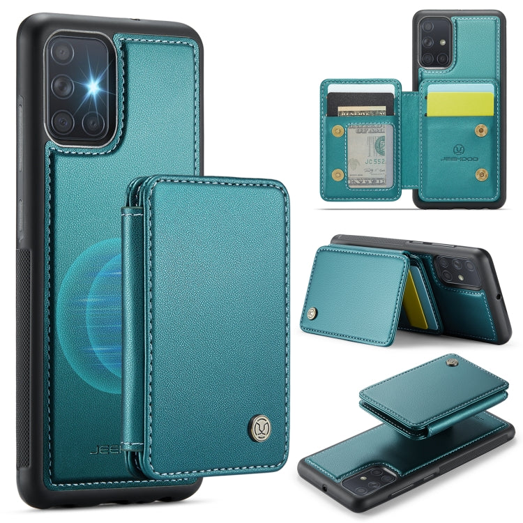 For Samsung Galaxy A51 4G JEEHOOD J05 Business Magnetic Style RFID Leather Phone Case(Blue Green)