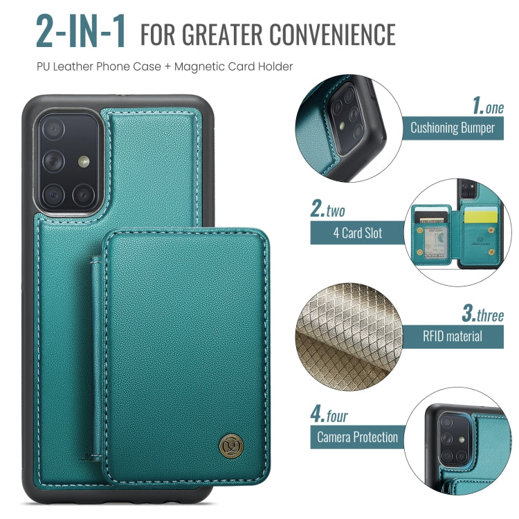 For Samsung Galaxy A51 4G JEEHOOD J05 Business Magnetic Style RFID Leather Phone Case(Blue Green)