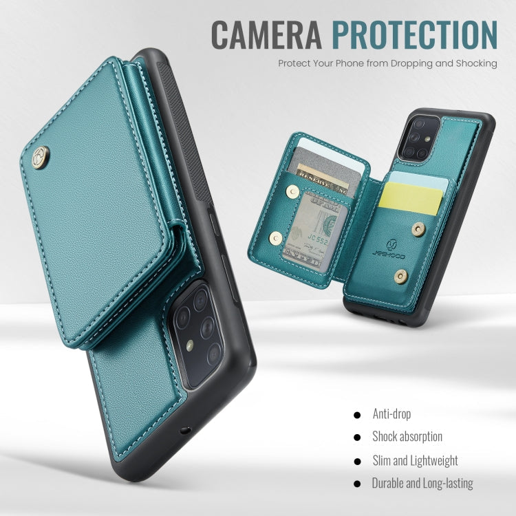 For Samsung Galaxy A51 4G JEEHOOD J05 Business Magnetic Style RFID Leather Phone Case(Blue Green)