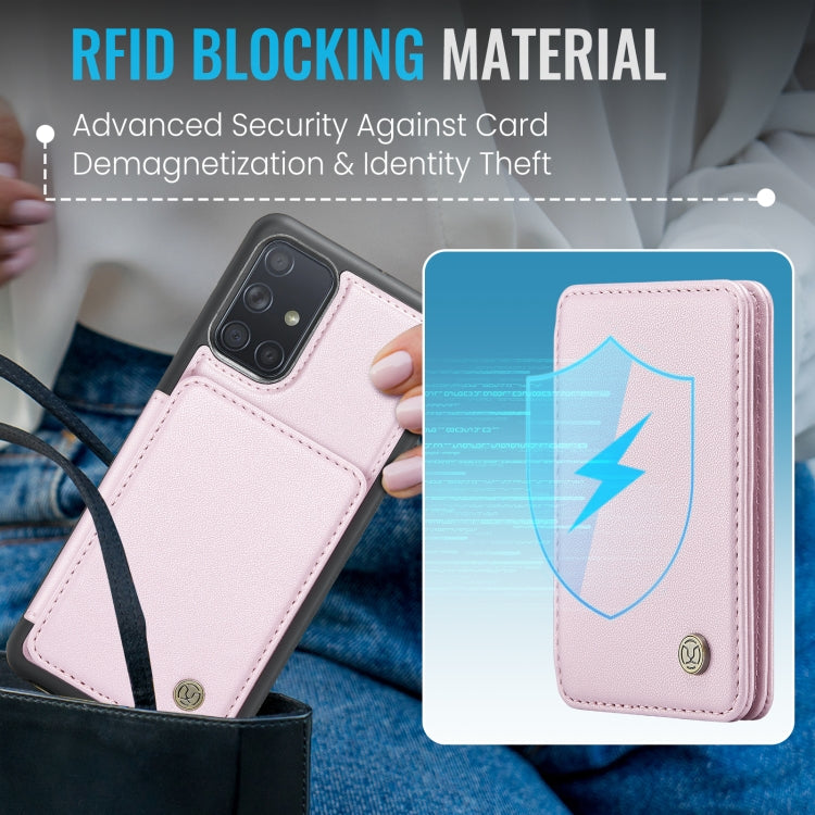 For Samsung Galaxy A51 4G JEEHOOD J05 Business Magnetic Style RFID Leather Phone Case(Pink)