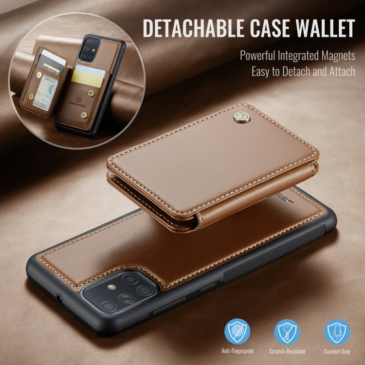 For Samsung Galaxy A51 4G JEEHOOD J05 Business Magnetic Style RFID Leather Phone Case(Brown)