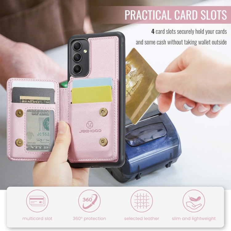 For Samsung Galaxy A54 5G JEEHOOD J05 Business Magnetic Style RFID Leather Phone Case(Pink)