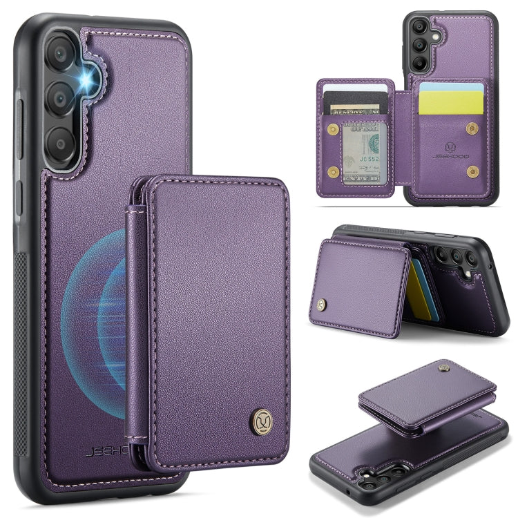For Samsung Galaxy A55 5G JEEHOOD J05 Business Magnetic Style RFID Leather Phone Case(Purple)