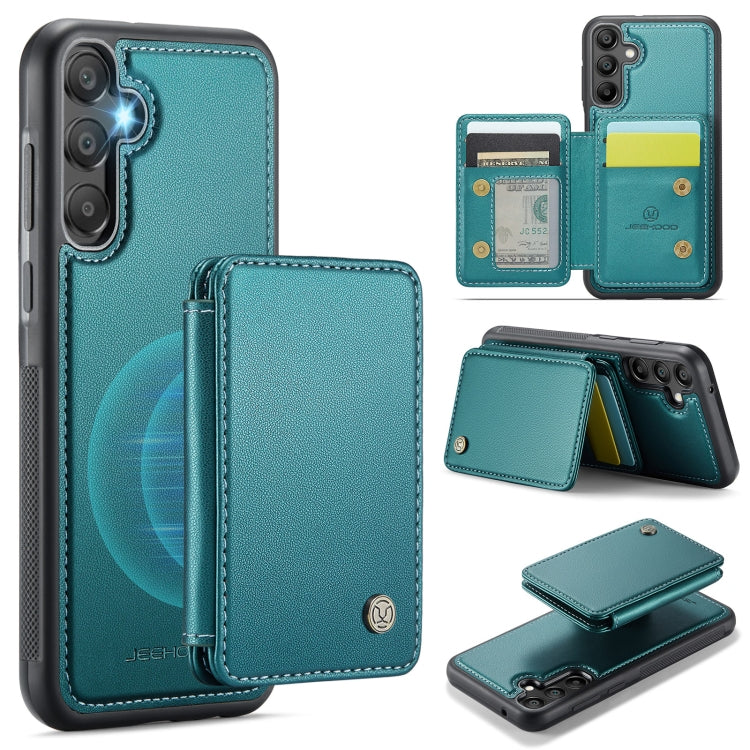 For Samsung Galaxy A55 5G JEEHOOD J05 Business Magnetic Style RFID Leather Phone Case(Blue Green)
