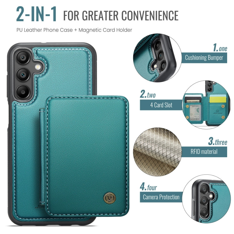 For Samsung Galaxy A55 5G JEEHOOD J05 Business Magnetic Style RFID Leather Phone Case(Blue Green)