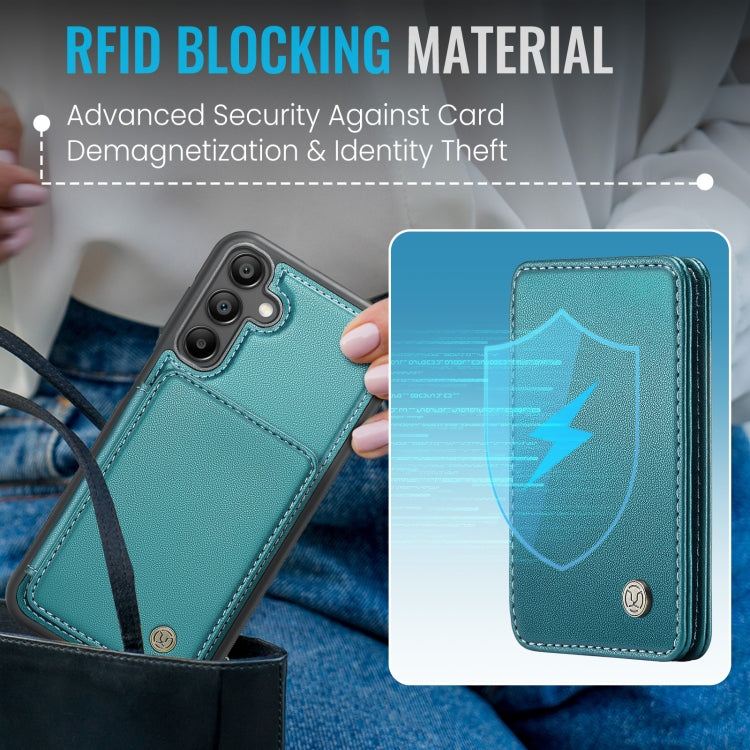 For Samsung Galaxy A55 5G JEEHOOD J05 Business Magnetic Style RFID Leather Phone Case(Blue Green)
