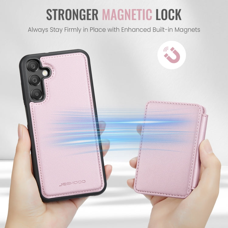 For Samsung Galaxy A55 5G JEEHOOD J05 Business Magnetic Style RFID Leather Phone Case(Pink)