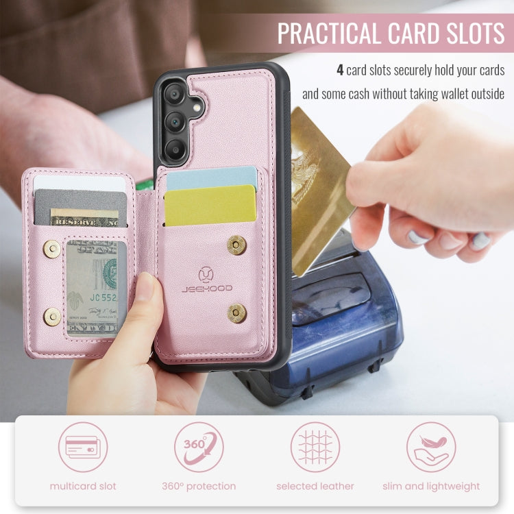 For Samsung Galaxy A55 5G JEEHOOD J05 Business Magnetic Style RFID Leather Phone Case(Pink)