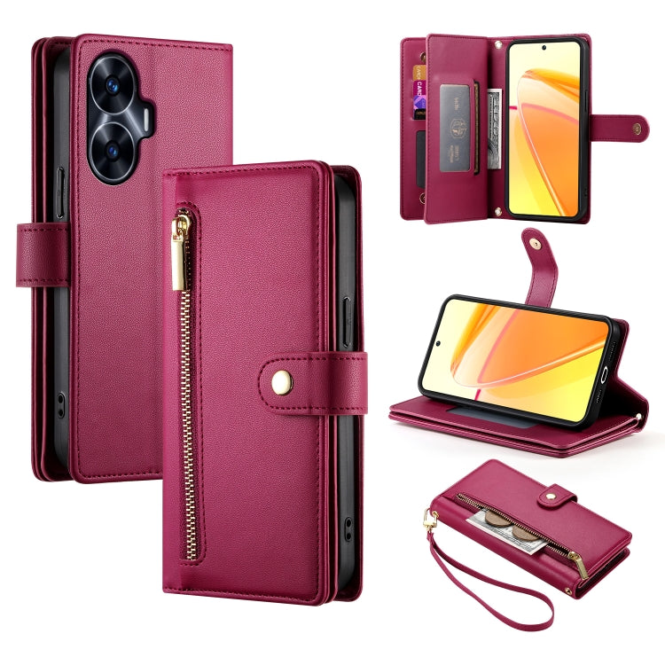 Nine Card-slot Zipper Wallet Bag Leather Phone Case, For Realme C65, For Realme C55 / Narzo N55