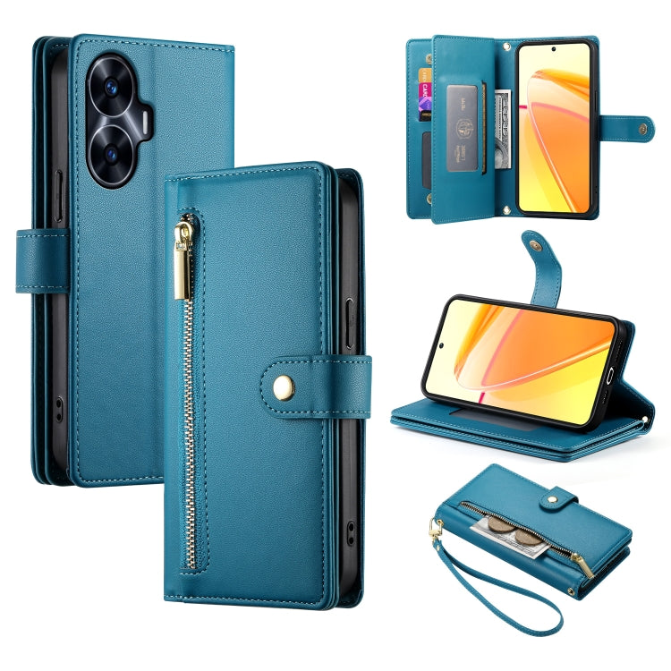 Nine Card-slot Zipper Wallet Bag Leather Phone Case, For Realme C65, For Realme C55 / Narzo N55