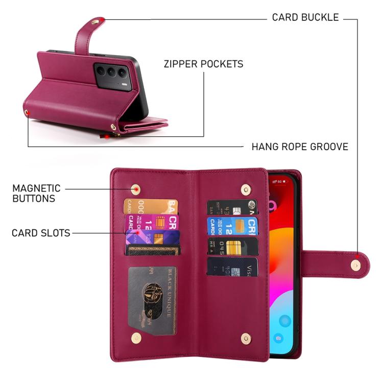 Nine Card-slot Zipper Wallet Bag Leather Phone Case, For Realme 13+, For Realme 13 Pro / 13 Pro+ Global, For Realme GT 6 Global, For Realme C63