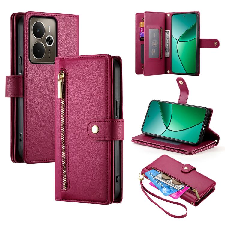 Nine Card-slot Zipper Wallet Bag Leather Phone Case, For Realme 14 / Realme P3 5G, For Realme 14 Pro+, For Realme 14 Pro, For Realme C75 / Realme 14x