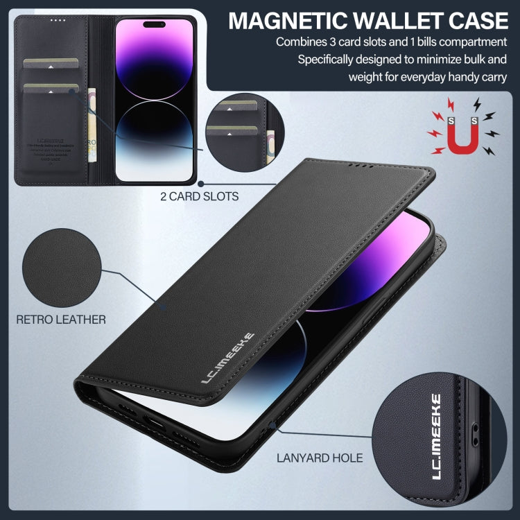 For iPhone 14 Pro Max LC.IMEEKE L1 Series Frosted Fine Texture PU Phone Case(Black)