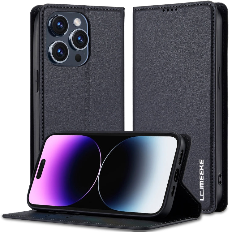 For iPhone 14 Pro Max LC.IMEEKE L1 Series Frosted Fine Texture PU Phone Case(Black)