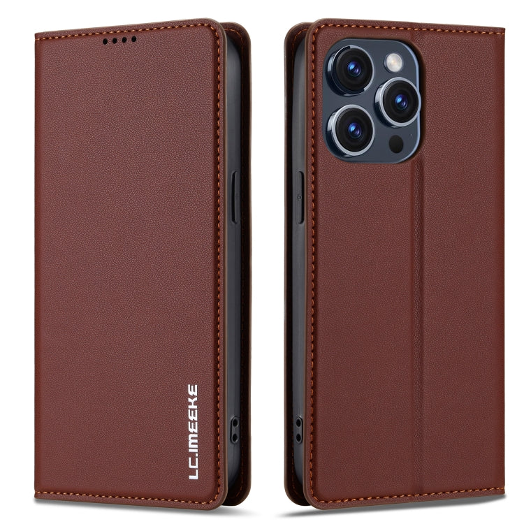 For iPhone 14 Pro Max LC.IMEEKE L1 Series Frosted Fine Texture PU Phone Case(Brown)